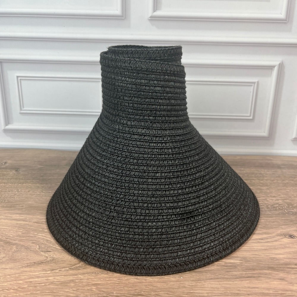 Shade & Shore Sun Visor Womens Black Roll-Up Wide Brim Straw Hat
